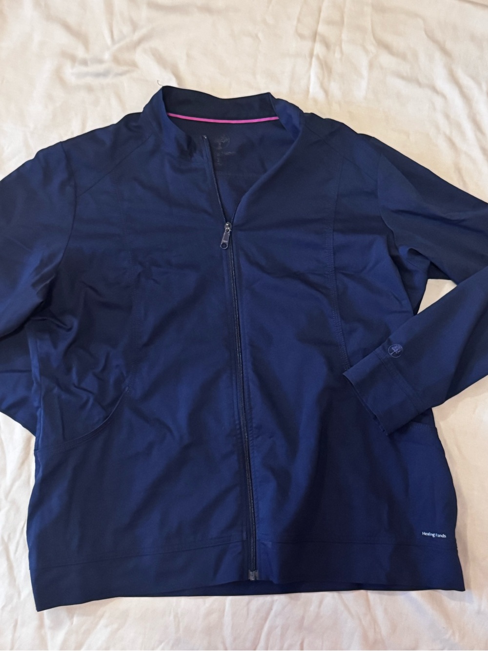 Healing Hands Navy Blue Full Zip Scrub Jacket Women’s Size XL
